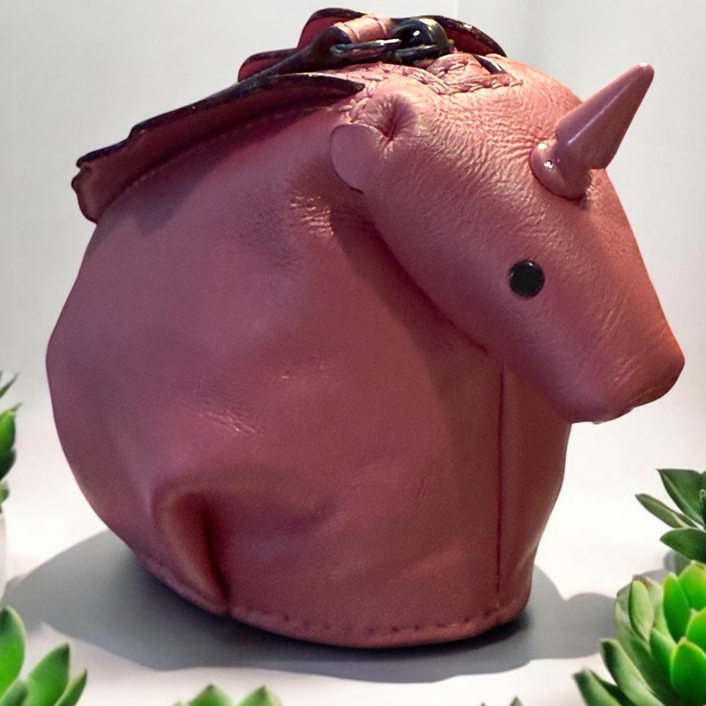 Coach Pearl Metallic Pink Leather Unicorn Zip Coin Purse Bag Charm 22939 NWT - Picture 3 of 14